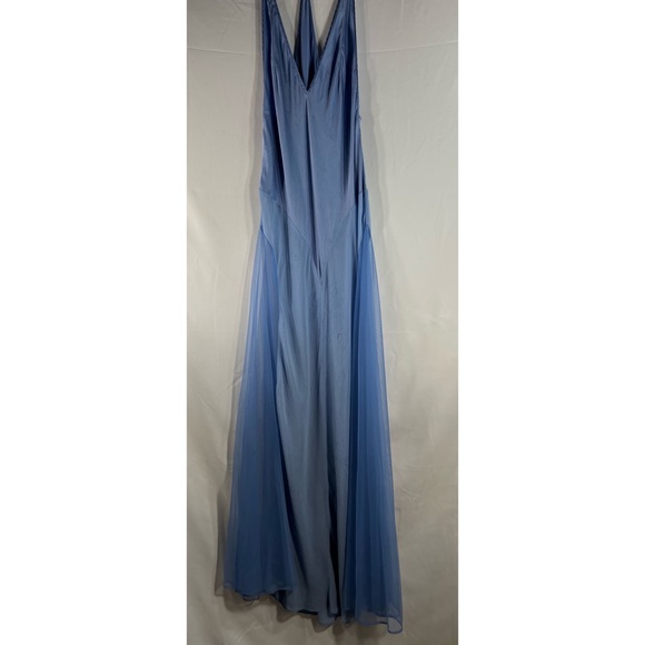 Vintage Victoria's Secret Long Blue Silk W Tulle Nylon Panel Nightgown Long Sz L - Picture 2 of 9